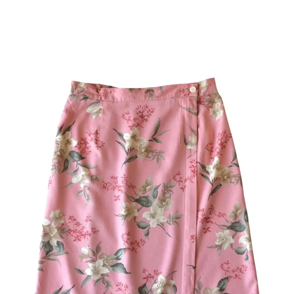 Van Heusen Pink Floral Rayon Wrap Maxi Skirt Medium